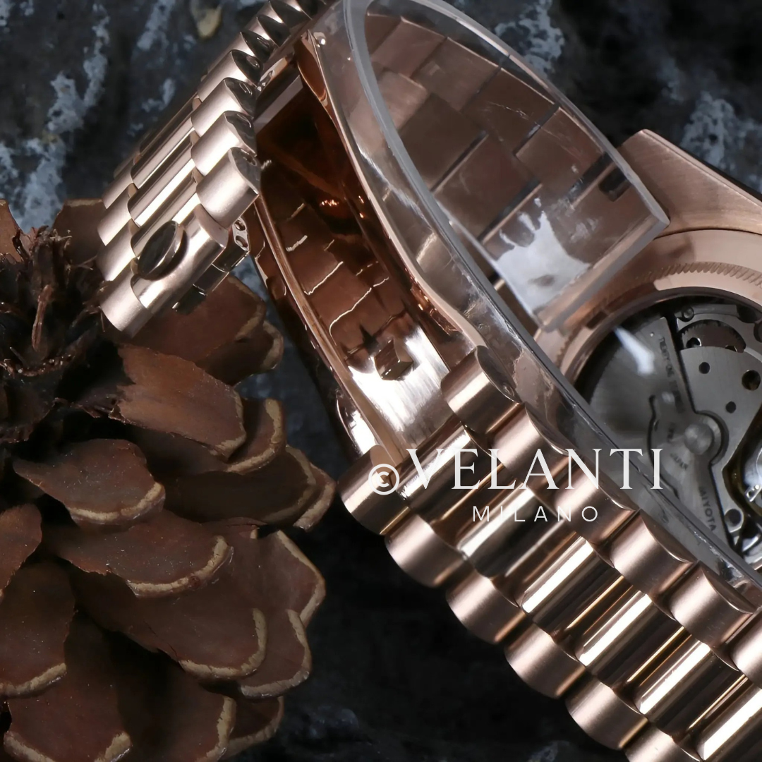 Datejust-style custom mod watch, Velanti Milano Veljust Daydate Rose Gold Chocolate, product photo 5
