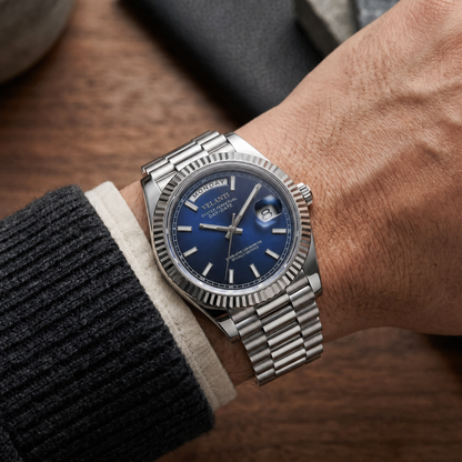 Datejust-style custom mod watch, Velanti Milano Veljust Daydate Royal Blue, product photo 7