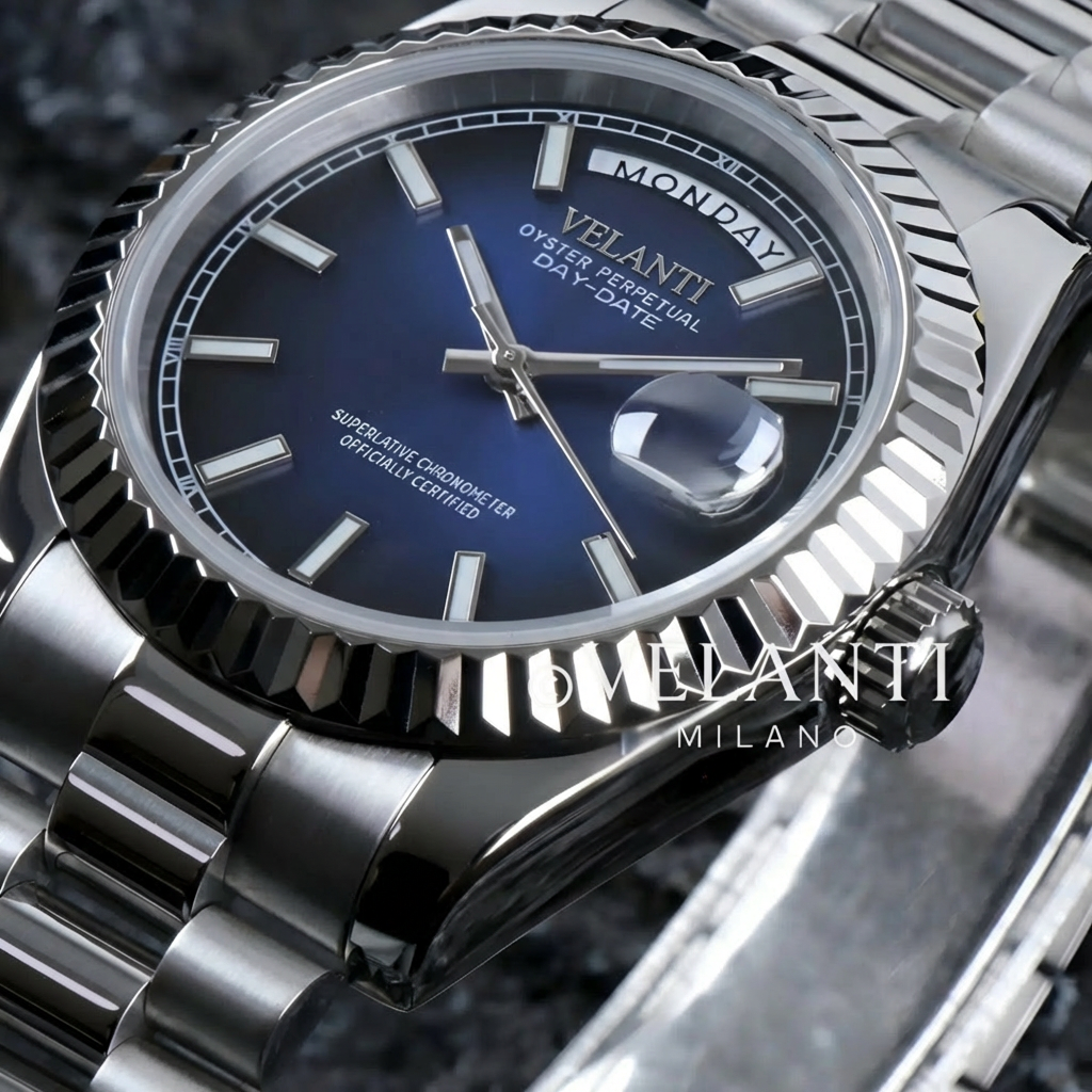 Datejust-style custom mod watch, Velanti Milano Veljust Daydate Royal Blue, product photo 4