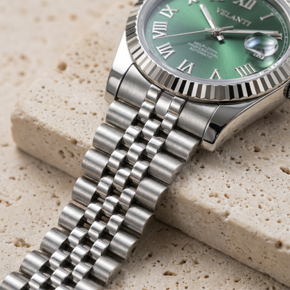 Datejust-style custom mod watch, Velanti Milano Veljust Green Roman, product photo 4