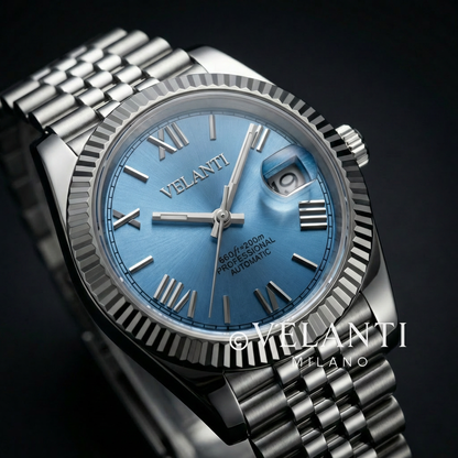 Datejust-style custom mod watch, Velanti Milano Veljust Ice Blue Roman, product photo 6