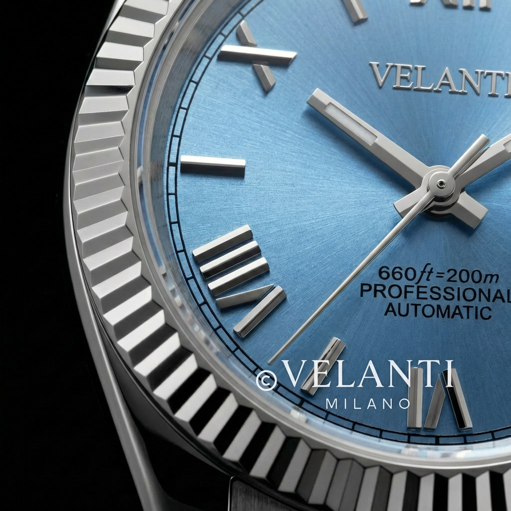 Datejust-style custom mod watch, Velanti Milano Veljust Ice Blue Roman, product photo 7