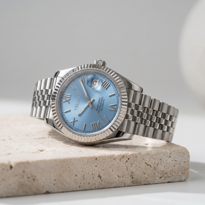Datejust-style custom mod watch, Velanti Milano Veljust Ice Blue Roman, product photo 2