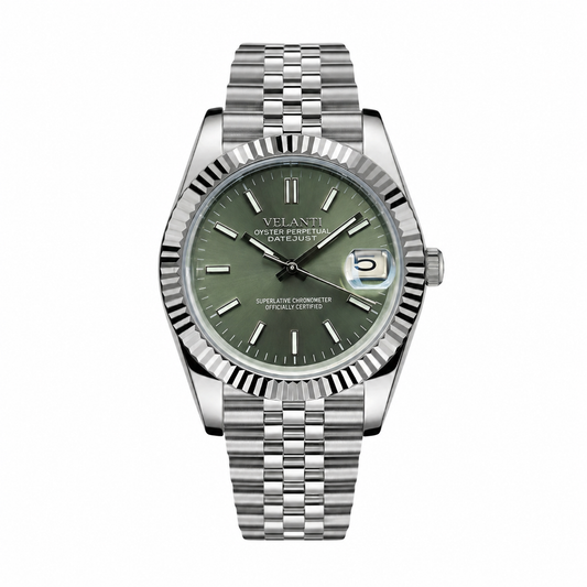 Datejust-style custom mod watch, Velanti Milano Veljust Mint Green, main product photo