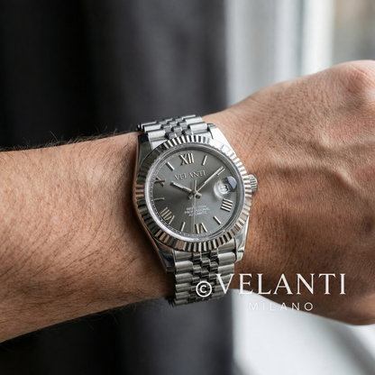 Datejust-style custom mod watch, Velanti Milano Veljust Roman Champagne, product photo 2