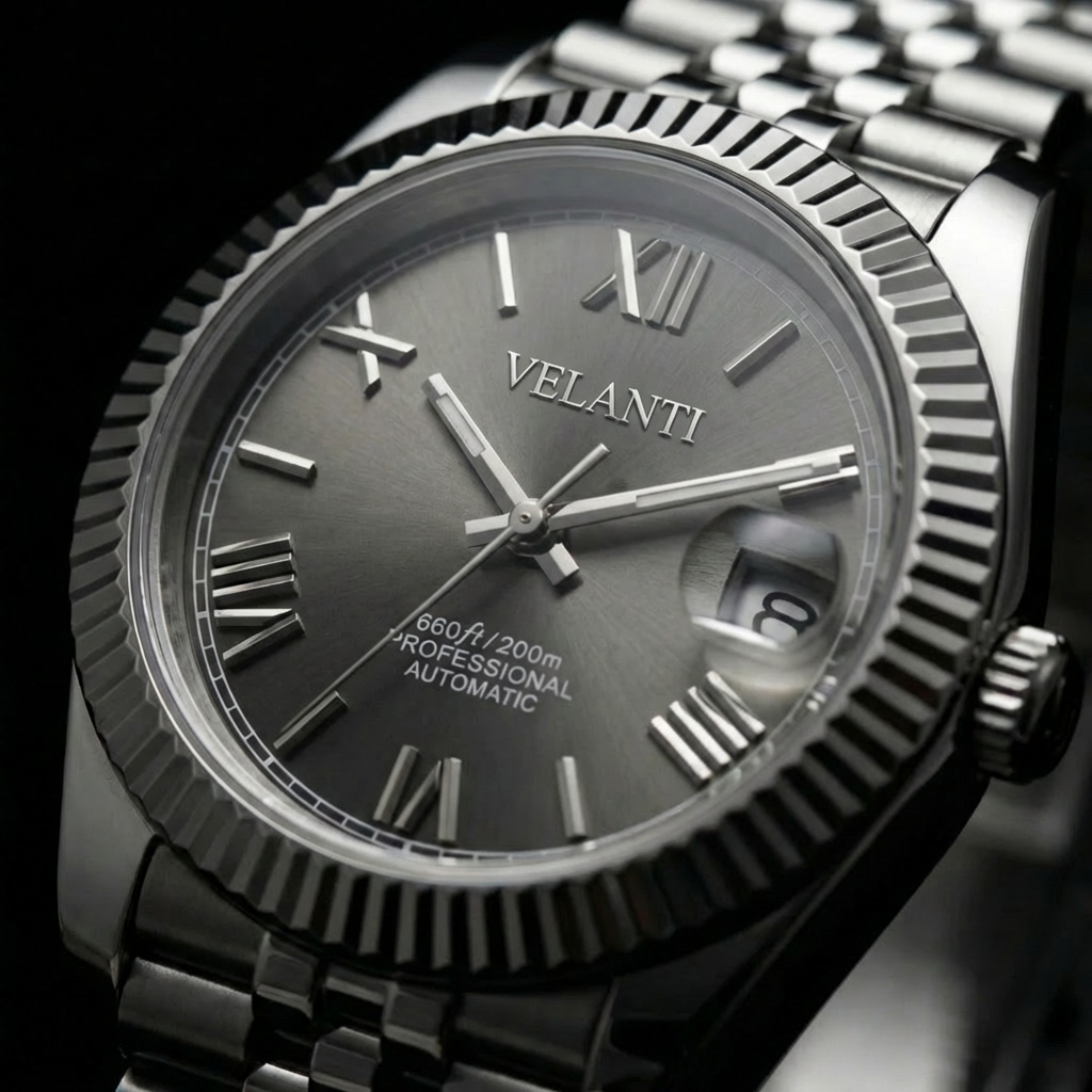 Datejust-style custom mod watch, Velanti Milano Veljust Roman Champagne, product photo 5