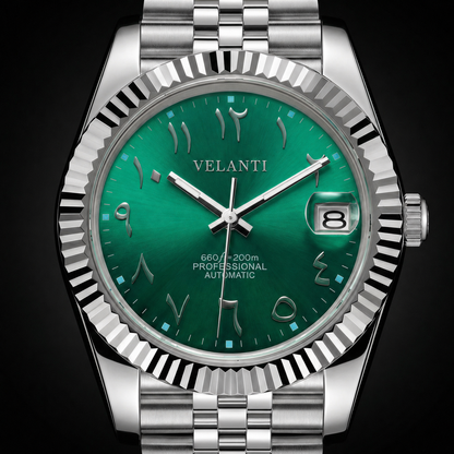 Datejust-style custom mod watch, Velanti Milano Veljust Royal Green Arabic, product photo 3