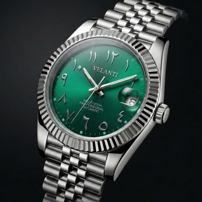 Datejust-style custom mod watch, Velanti Milano Veljust Royal Green Arabic, product photo 4