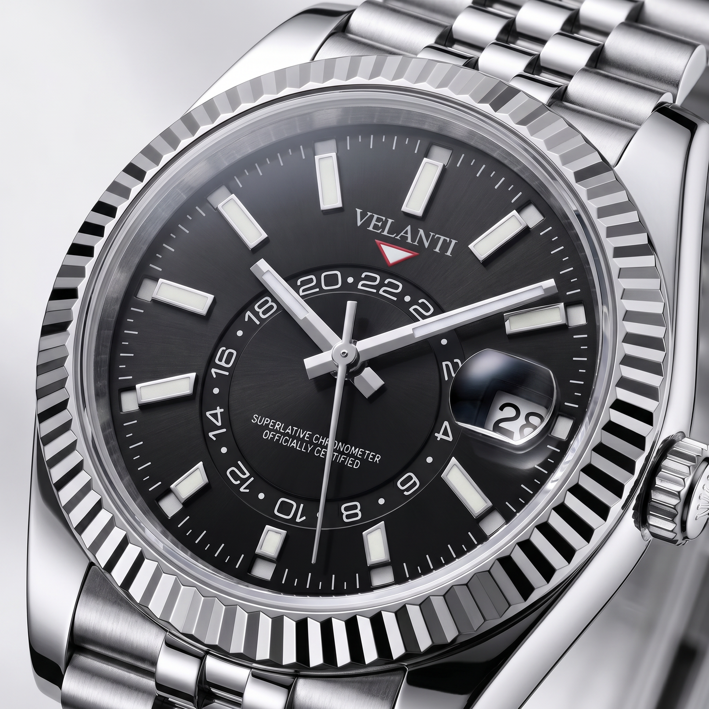 Datejust-style custom mod watch, Velanti Milano Veljust Sky Dweller Black, product photo 2