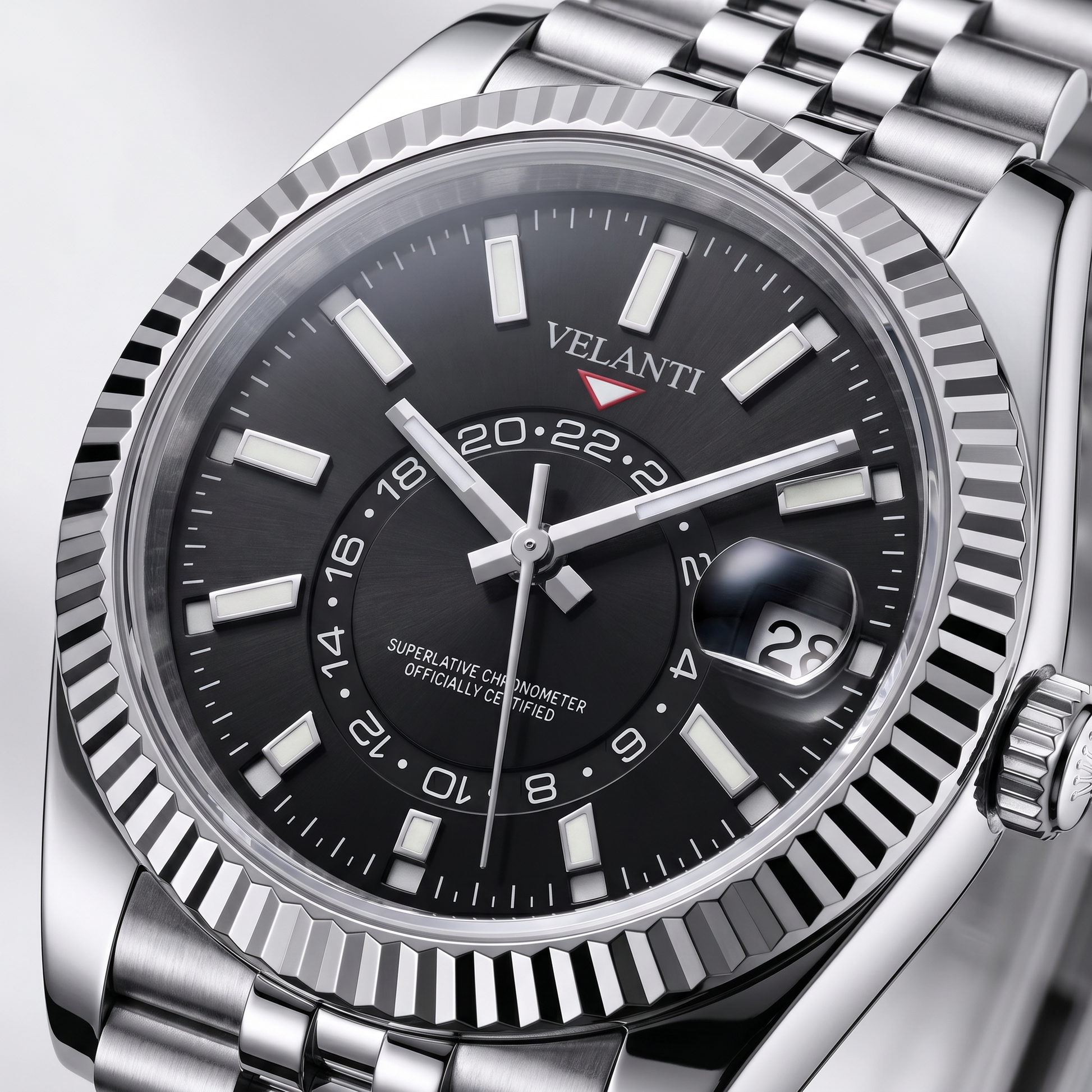 Datejust-style custom mod watch, Velanti Milano Veljust Sky Dweller Black, product photo 2