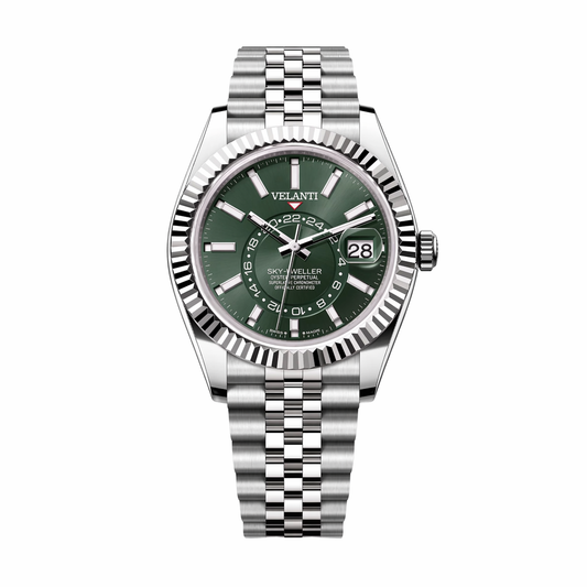 Datejust-style custom mod watch, Velanti Milano Veljust Sky Dweller Mint Green, main product photo