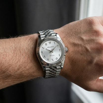 Datejust-style custom mod watch, Velanti Milano Veljust White Arabic Textured, product photo 3