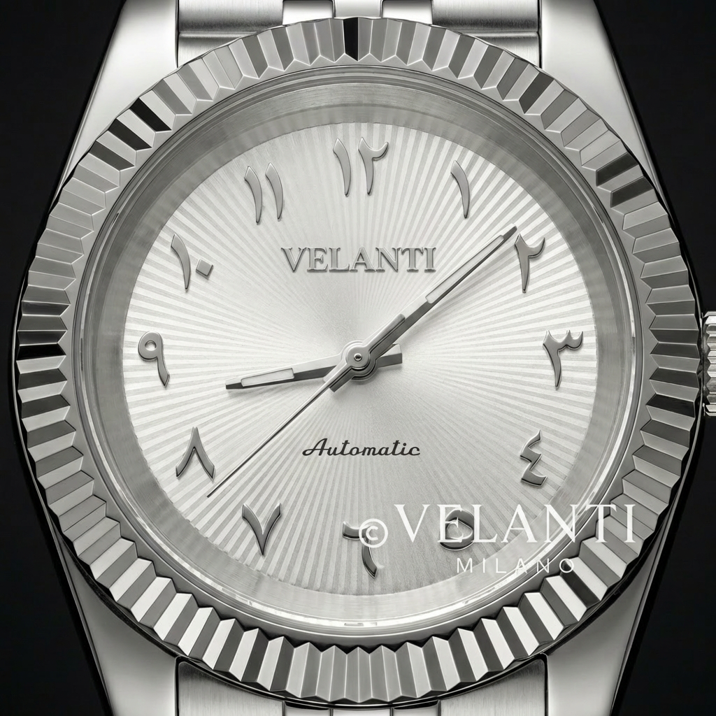 Datejust-style custom mod watch, Velanti Milano Veljust White Arabic Textured, product photo 4