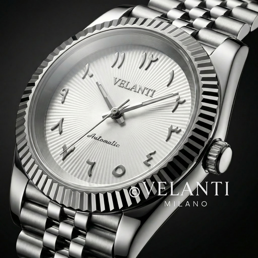 Datejust-style custom mod watch, Velanti Milano Veljust White Arabic Textured, product photo 5