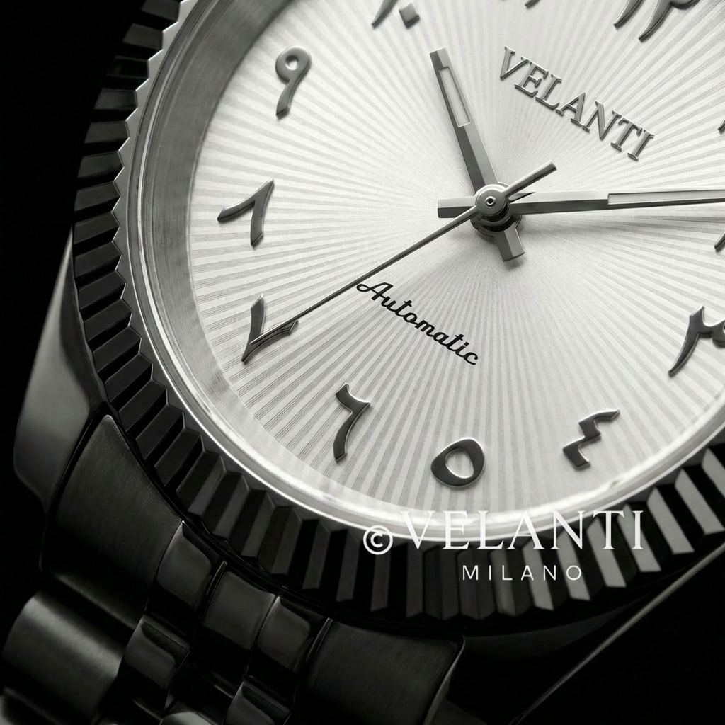 Datejust-style custom mod watch, Velanti Milano Veljust White Arabic Textured, product photo 6