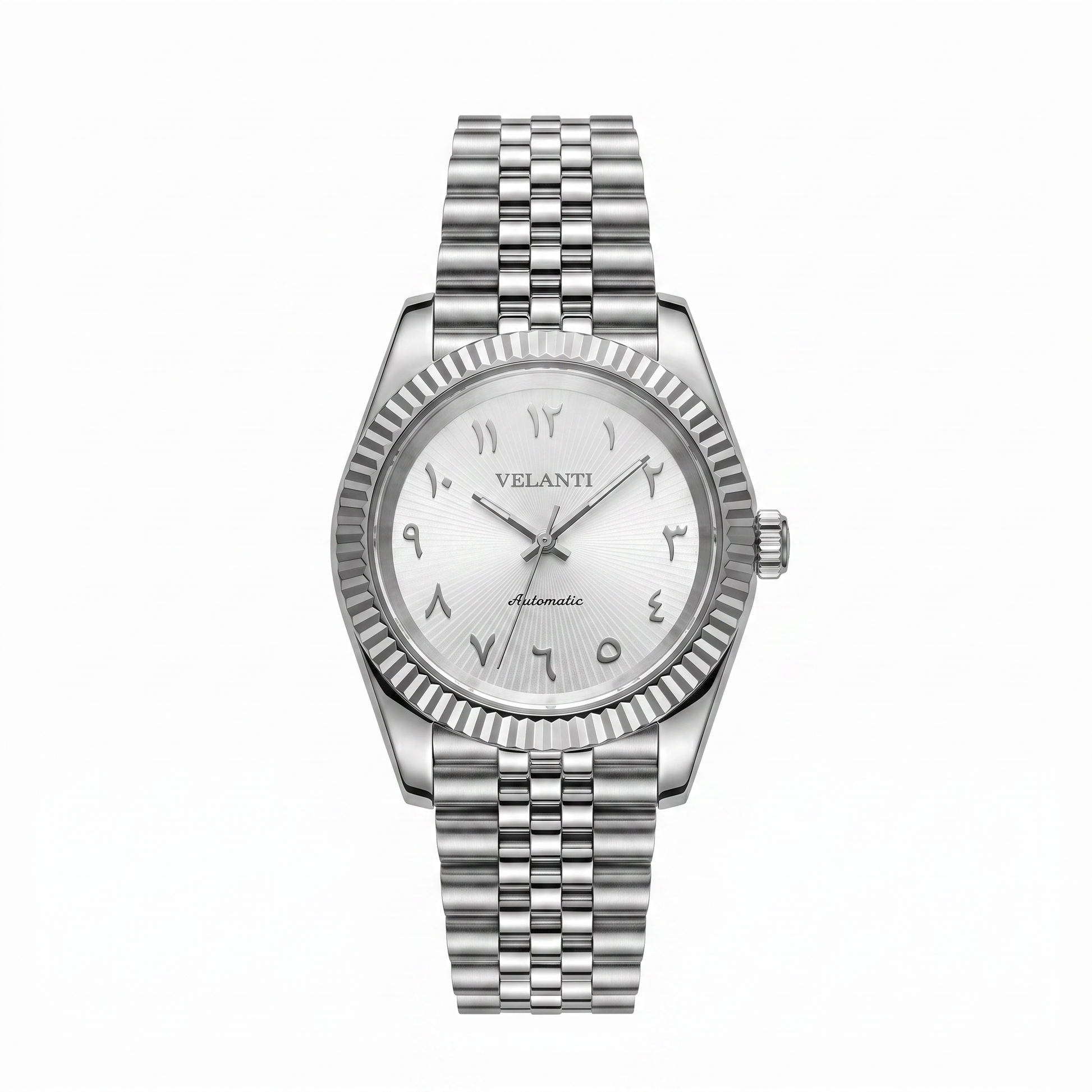 Datejust-style custom mod watch, Velanti Milano Veljust White Arabic Textured, main product photo