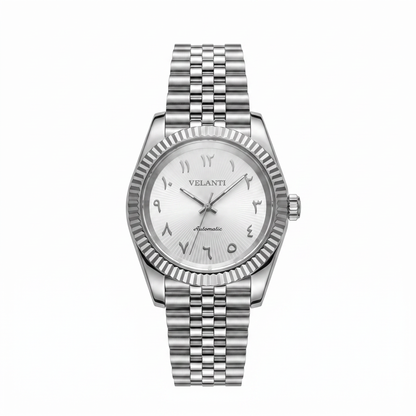 Datejust-style custom mod watch, Velanti Milano Veljust White Arabic Textured, main product photo