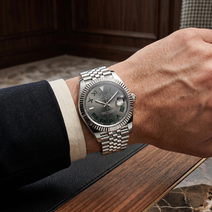 Datejust-style custom mod watch, Velanti Milano Veljust Wimbledon worn on wrist photo 11