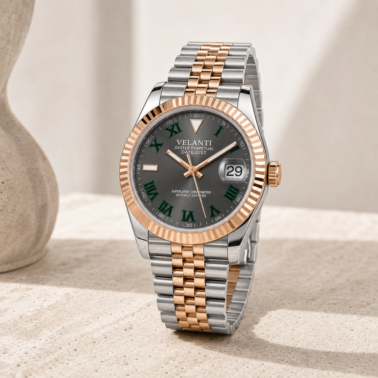 Datejust-style custom mod watch, Velanti Milano Veljust Wimbledon Two Tone, product photo 5