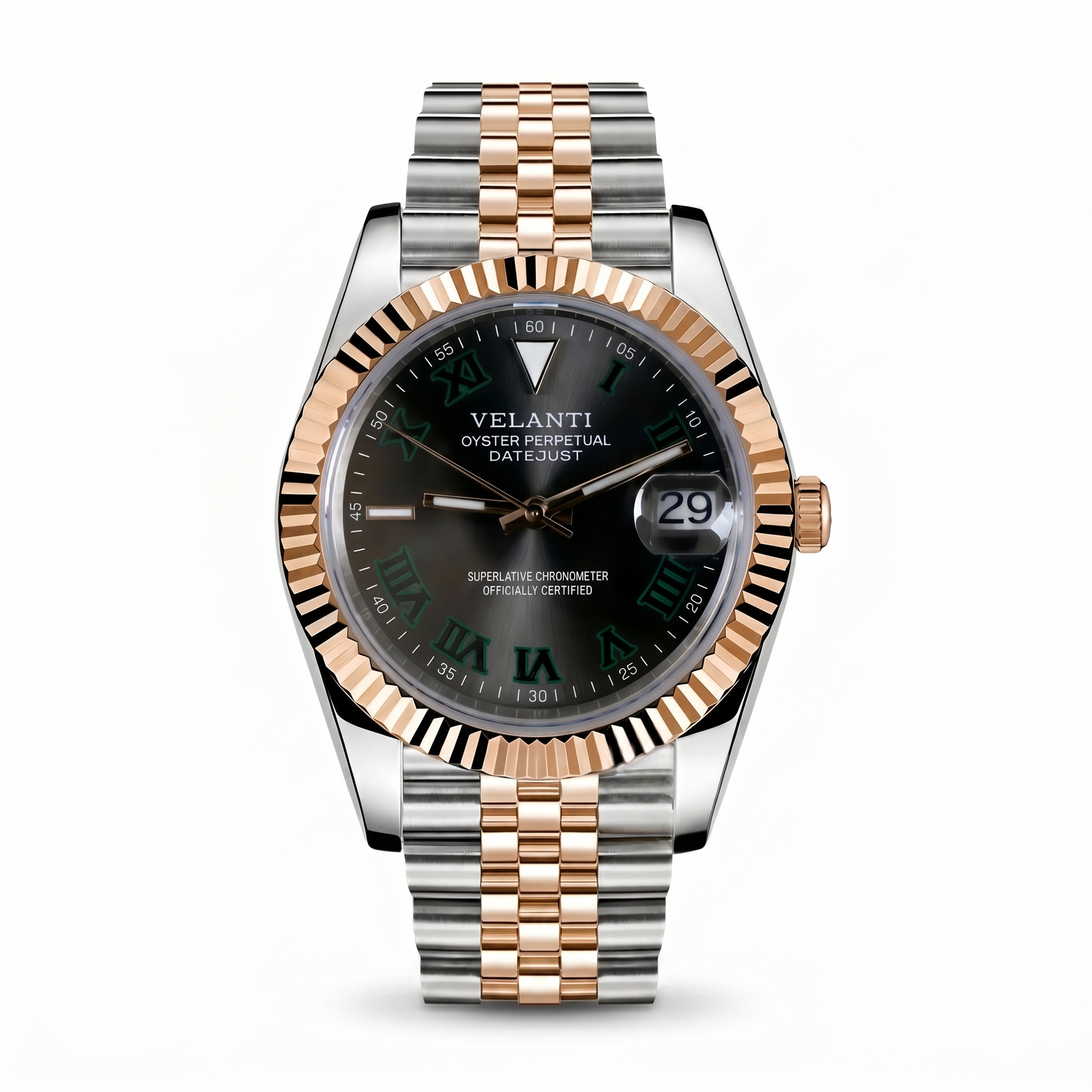 Datejust-style custom mod watch, Velanti Milano Veljust Wimbledon Two Tone, main product photo