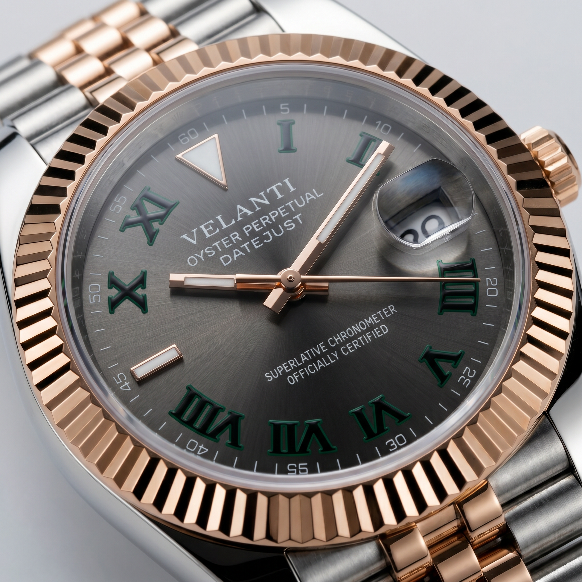 Datejust-style custom mod watch, Velanti Milano Veljust Wimbledon Two Tone, product photo 13