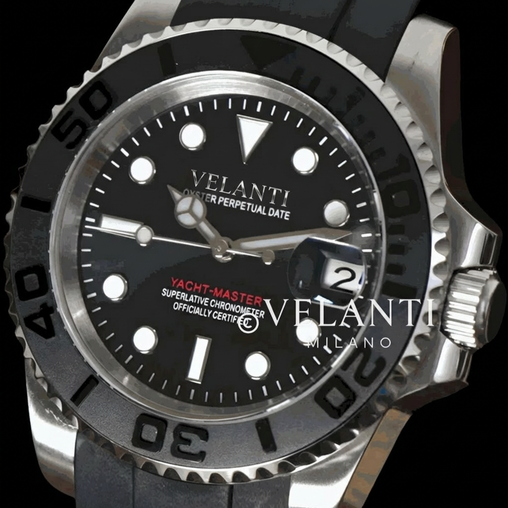 Submariner-style custom mod watch, Velanti Milano Velmariner Yacht-Master Black, product photo 3