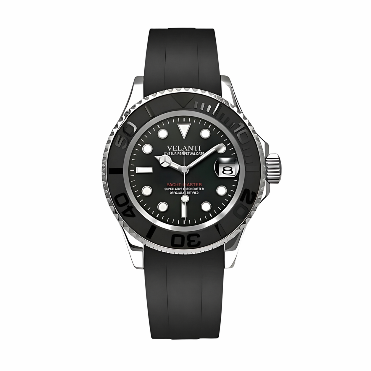 Submariner-style custom mod watch, Velanti Milano Velmariner Yacht-Master Black, main product photo