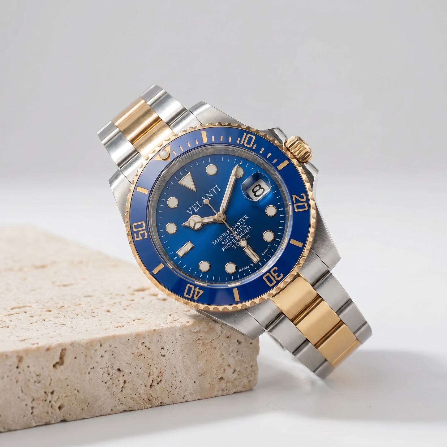 Submariner-style custom mod watch, Velanti Milano Velmariner Blue (Two Tones), product photo 6