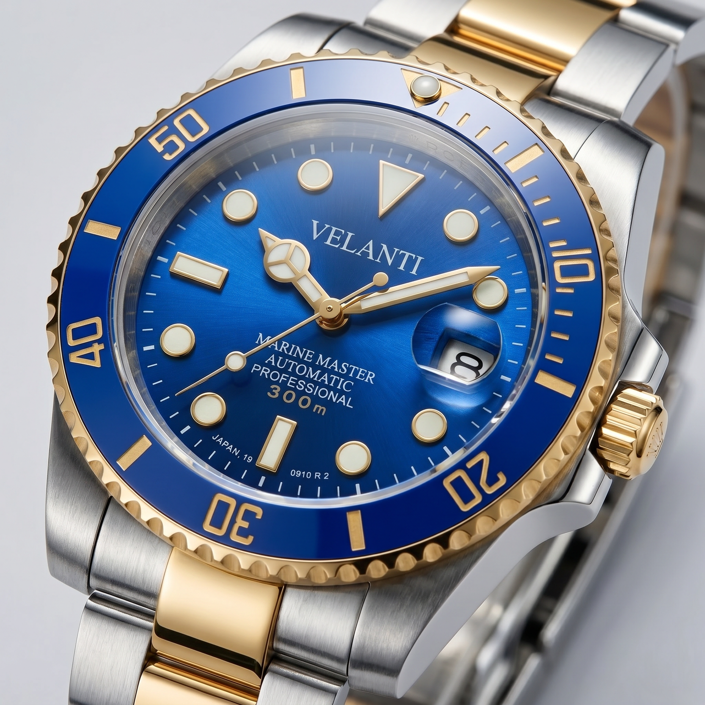 Submariner-style custom mod watch, Velanti Milano Velmariner Blue (Two Tones), product photo 7