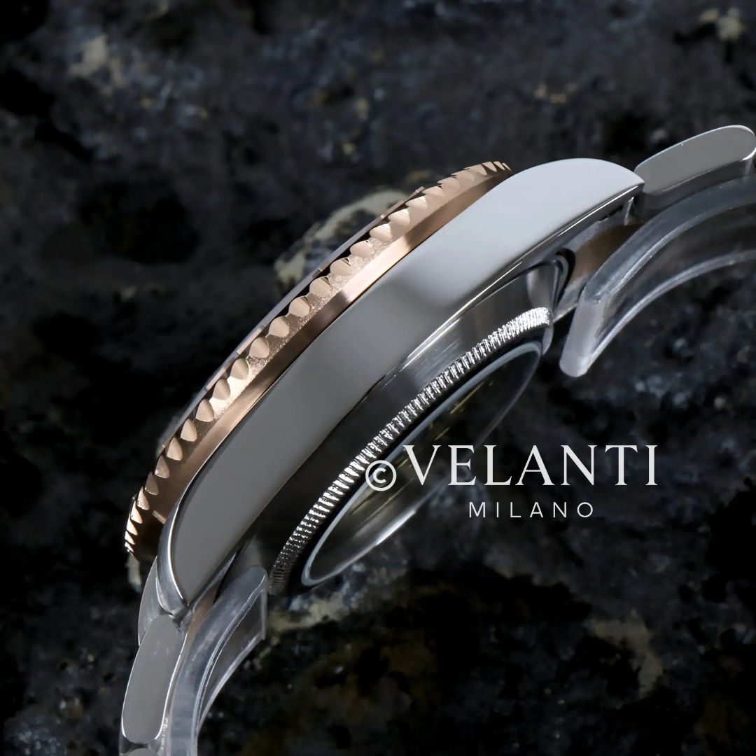 Submariner-style custom mod watch, Velanti Milano Velmariner Rose Gold, product photo 7