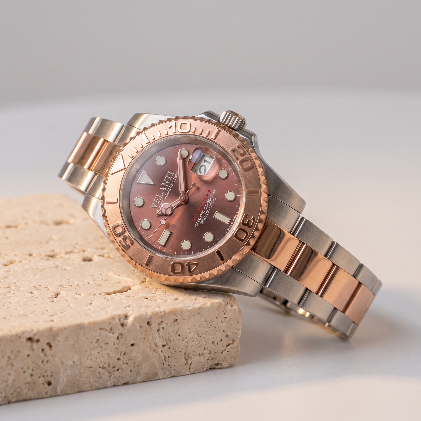 Submariner-style custom mod watch, Velanti Milano Velmariner Rose Gold, product photo 2