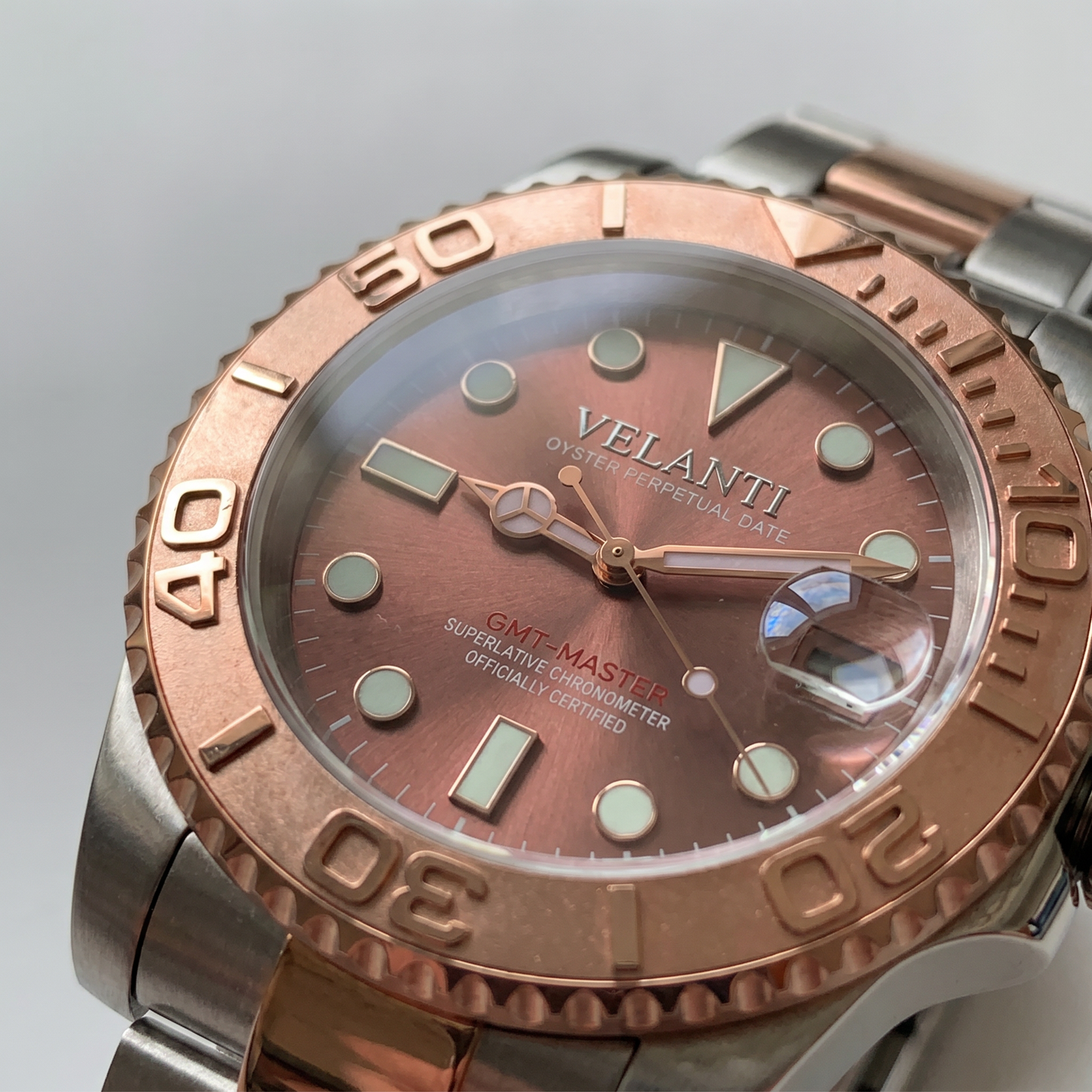 Submariner-style custom mod watch, Velanti Milano Velmariner Rose Gold, product photo 4