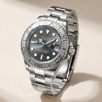 Submariner-style custom automatic watch, Velanti Milano Velmariner Silver, watch detail photo 12