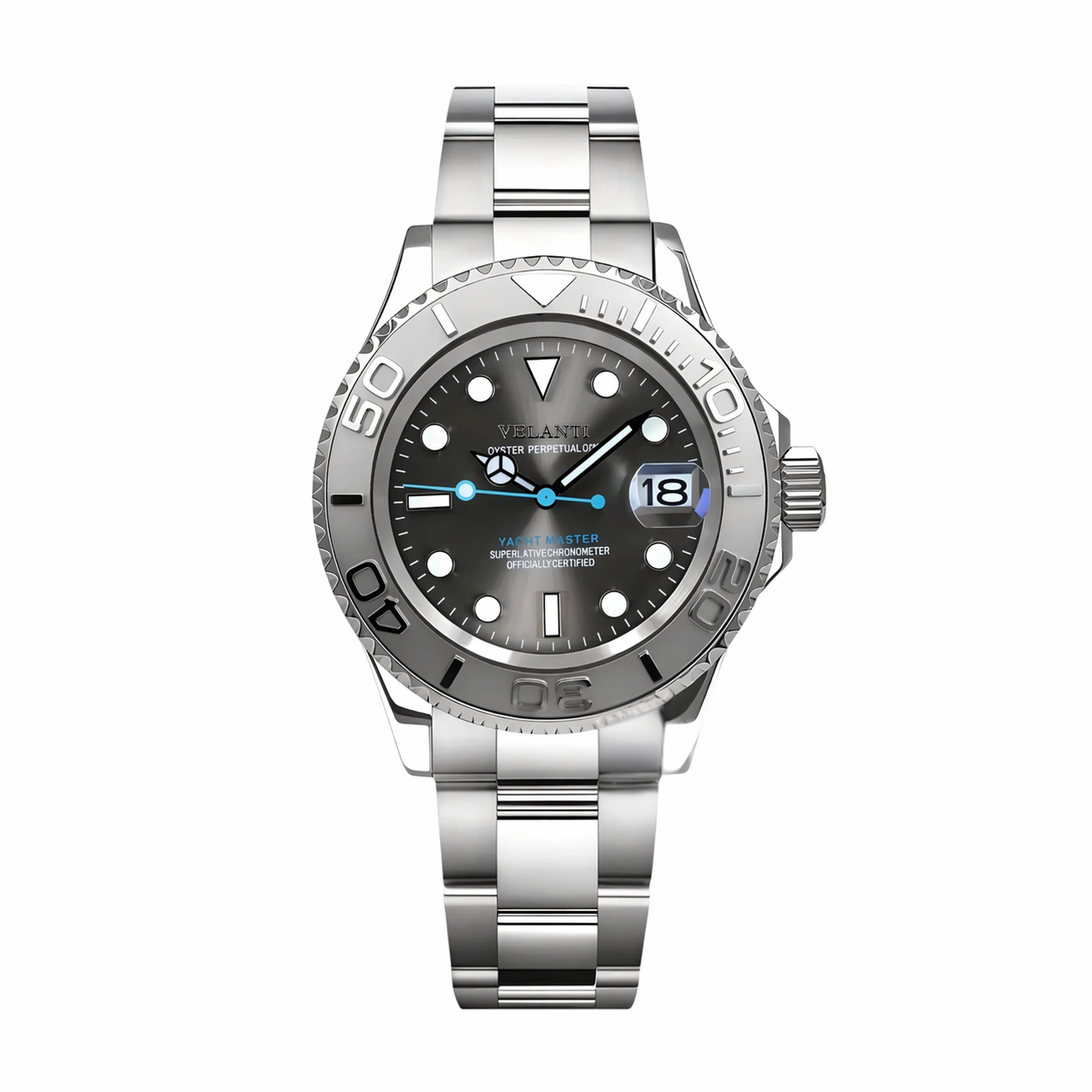 Submariner-style custom mod watch, Velanti Milano Velmariner Silver, main product photo