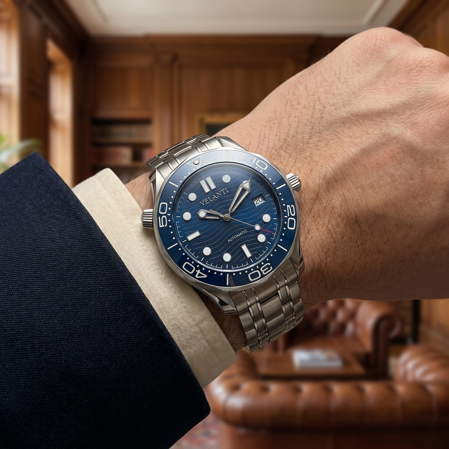 Seamaster-style custom mod watch, Velanti Milano Velmaster Blue, product photo 8