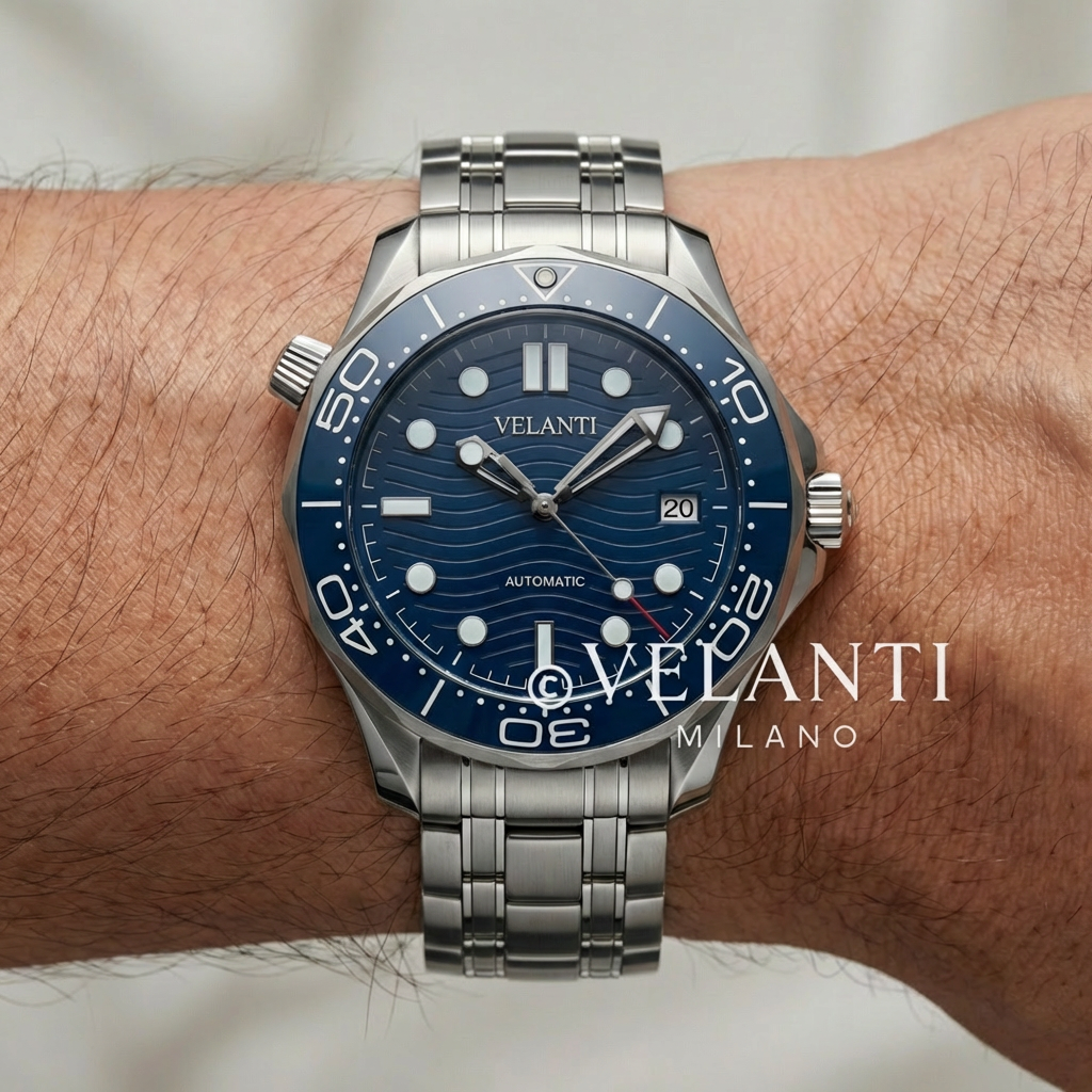 Seamaster-style custom mod watch, Velanti Milano Velmaster Blue, product photo 2