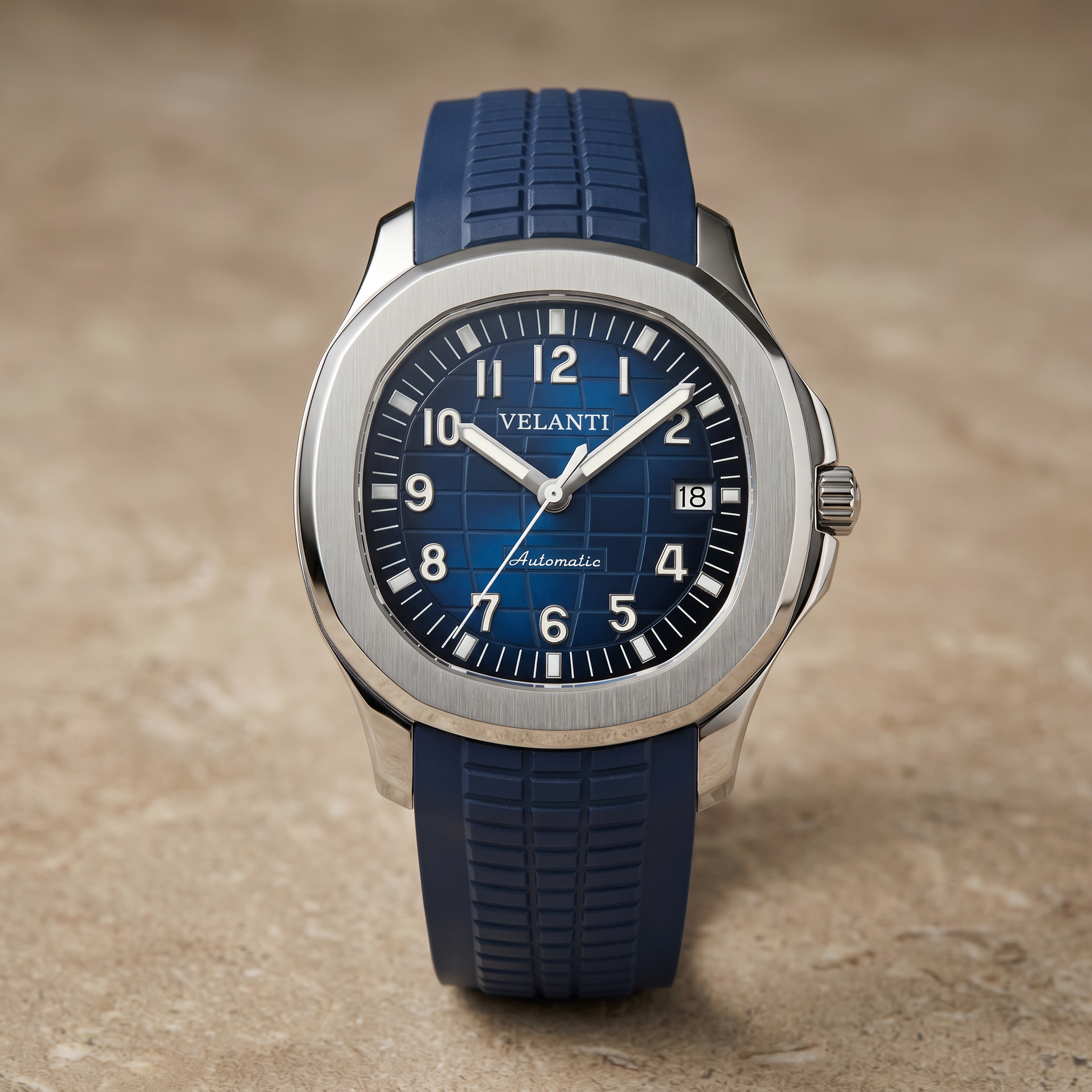 Aquanaut-style custom automatic watch, Velanti Milano Velnaut Blue, watch detail photo 9