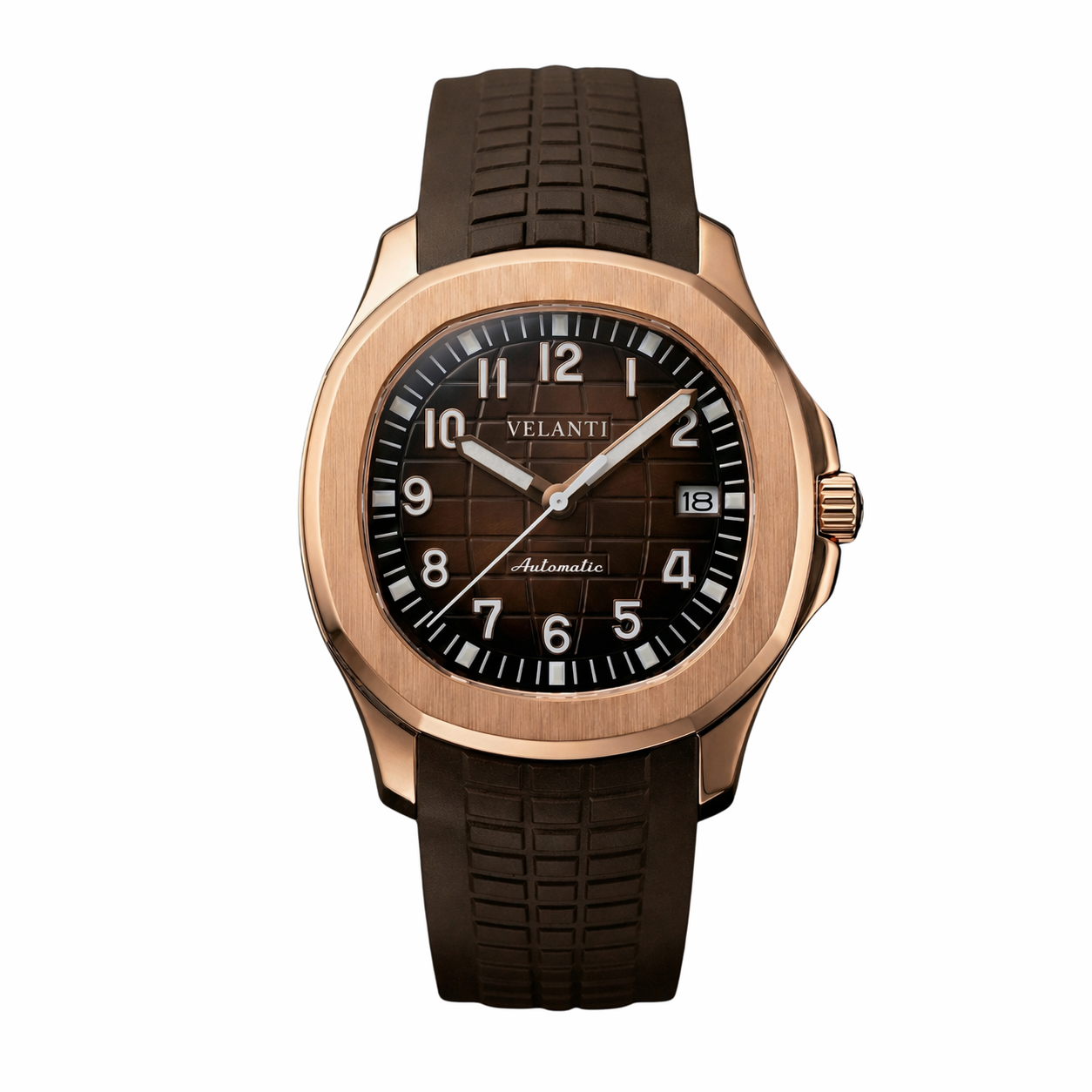 Aquanaut-style custom mod watch, Velanti Milano Velnaut Brown (Rose Gold), main product photo