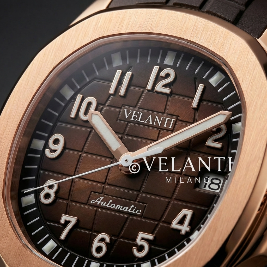 Aquanaut-style custom mod watch, Velanti Milano Velnaut Brown (Rose Gold), product photo 4