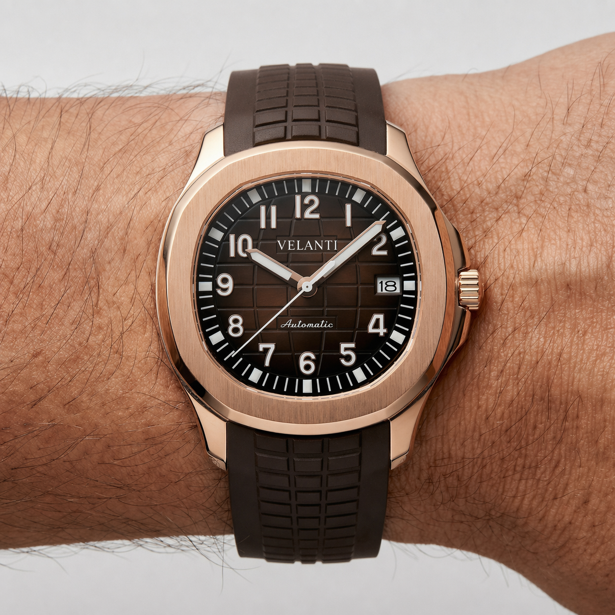 Aquanaut-style custom mod watch, Velanti Milano Velnaut Brown (Rose Gold), product photo 5