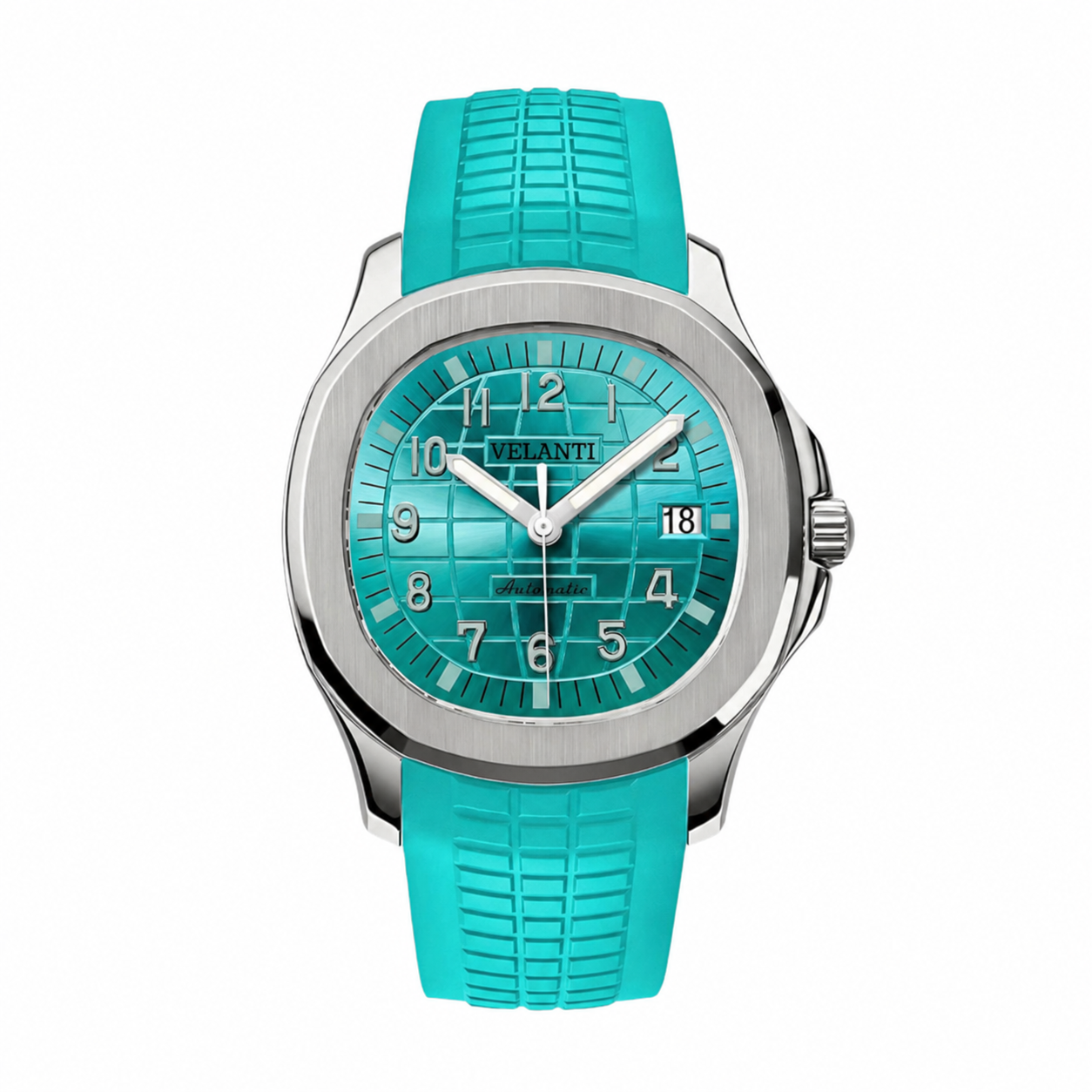 Aquanaut-style custom mod watch, Velanti Milano Velnaut Tiffany Metallic Blue, main product photo