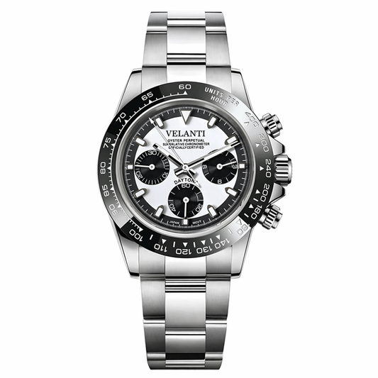 Daytona-style custom chronograph watch, Velanti Milano Veltona Black White, main product photo
