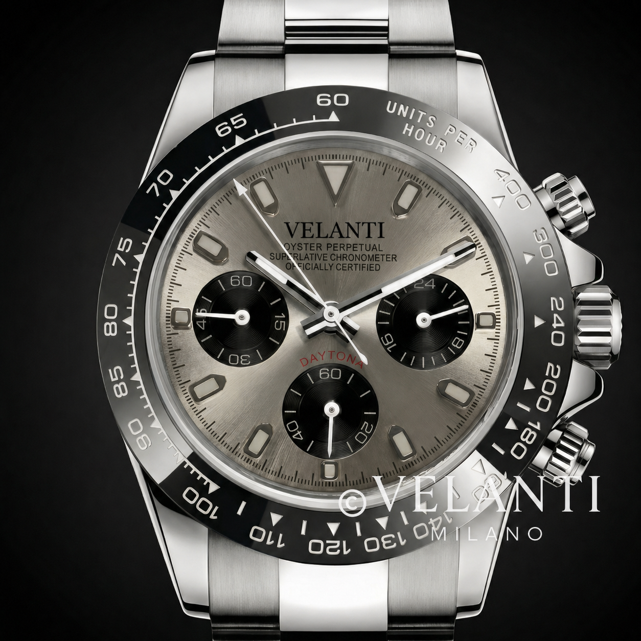 Daytona-style custom chronograph watch, Velanti Milano Veltona Champagne, product photo 3