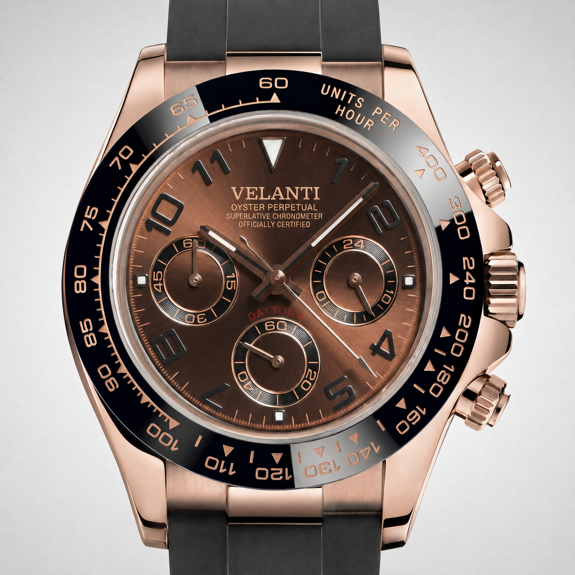 Daytona-style custom chronograph watch, Velanti Milano Veltona Chocolate, watch detail photo 7
