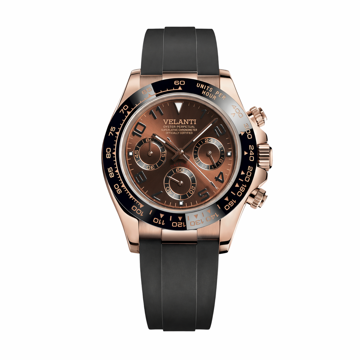 Daytona-style custom chronograph watch, Velanti Milano Veltona Chocolate, main product photo