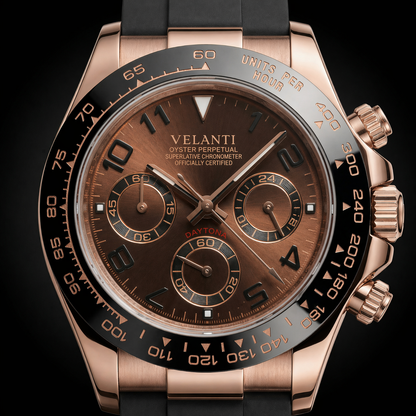 Daytona-style custom chronograph watch, Velanti Milano Veltona Chocolate, product photo 3