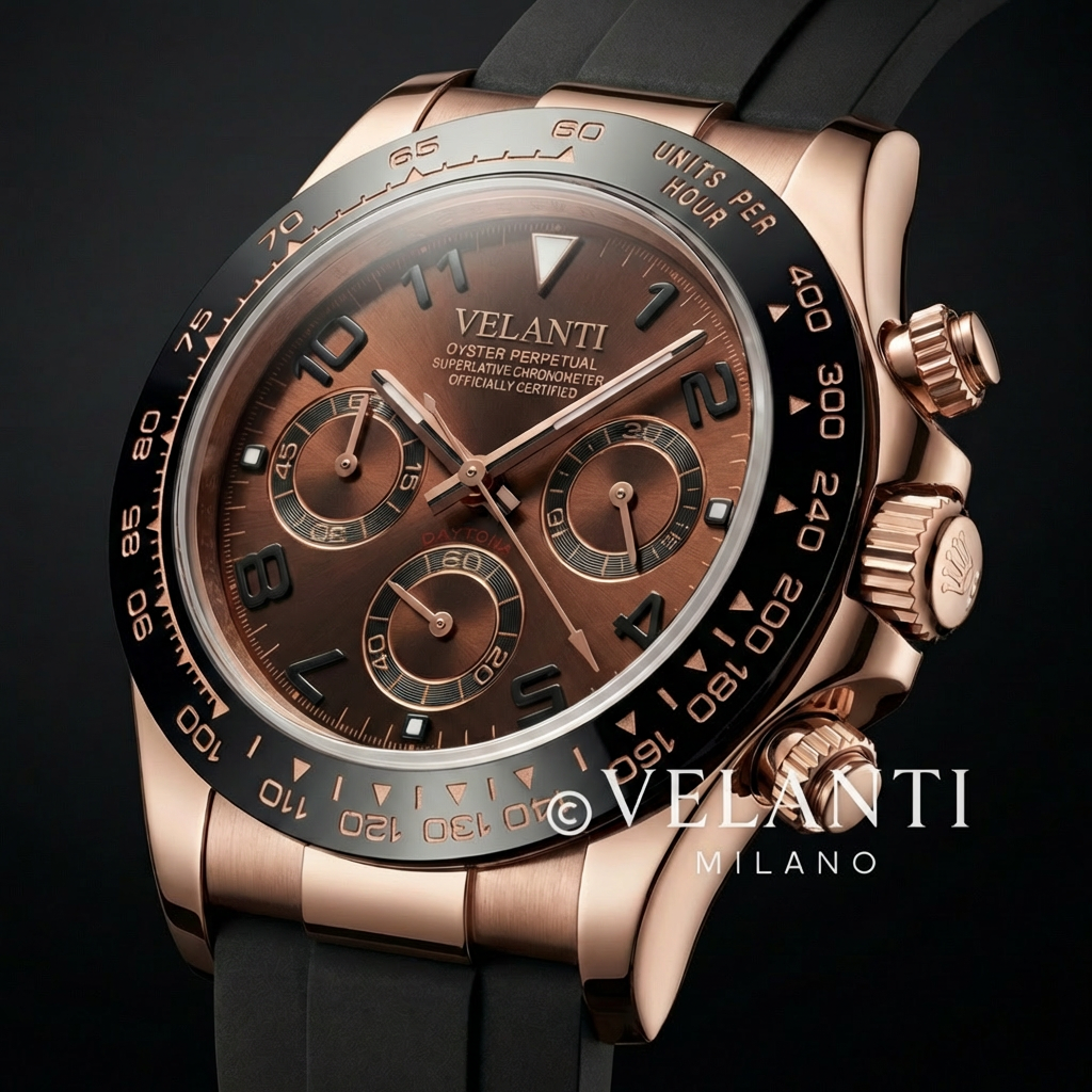 Daytona-style custom chronograph watch, Velanti Milano Veltona Chocolate, product photo 4
