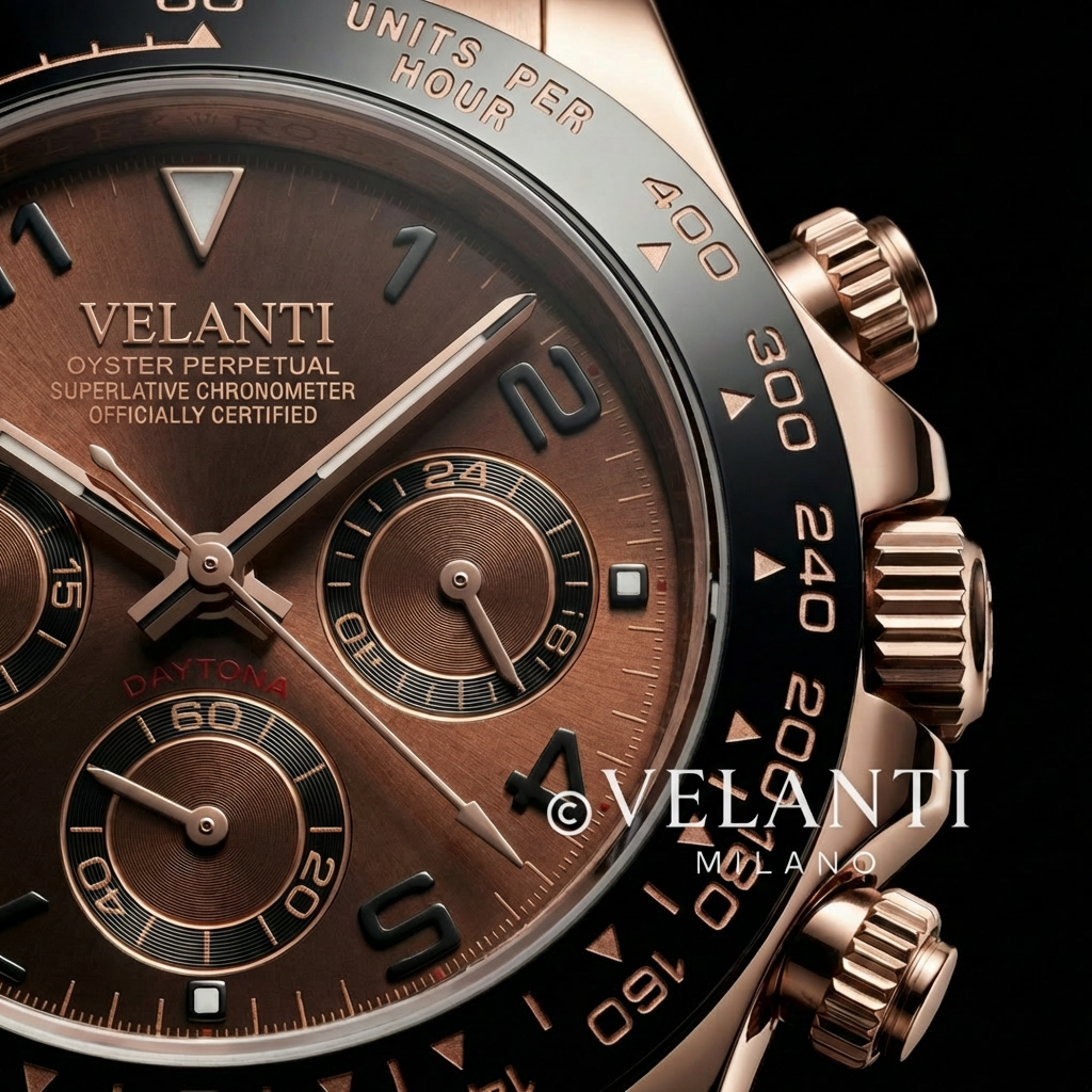Daytona-style custom chronograph watch, Velanti Milano Veltona Chocolate, product photo 5