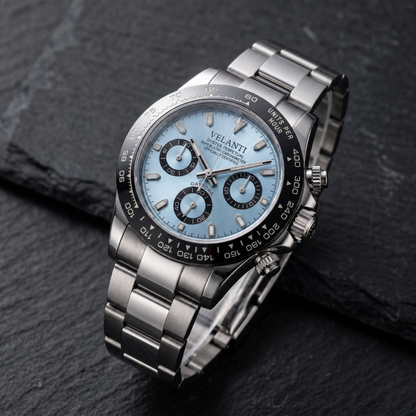 Daytona-style custom chronograph watch, Velanti Milano Veltona Ice Blue, bracelet detail photo
