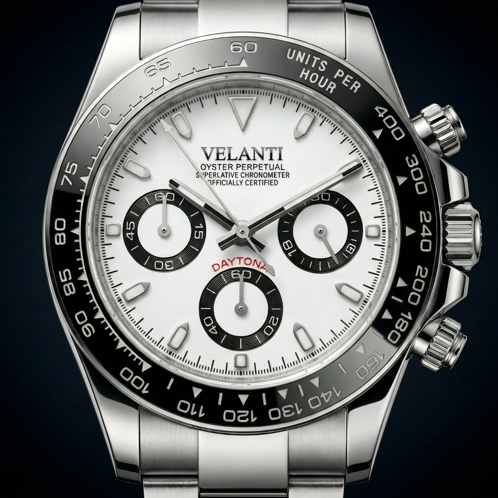 Daytona-style custom chronograph watch, Velanti Milano Veltona Panda, product photo 4